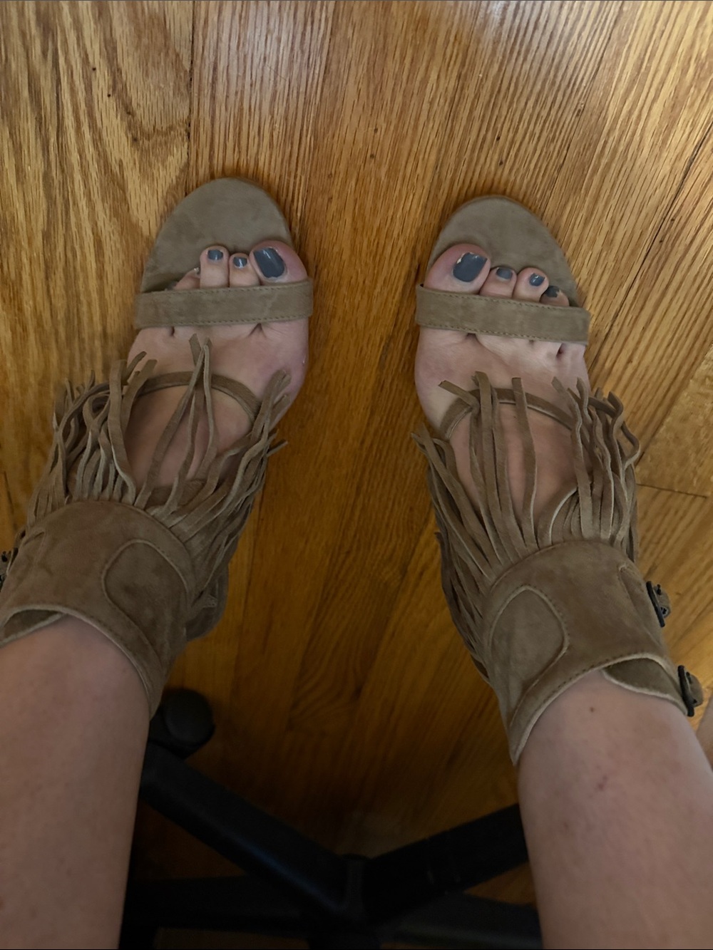 Leon Max Fringe Suede Open-Toe Heels in Taupe Style Evi Size 8 NIB